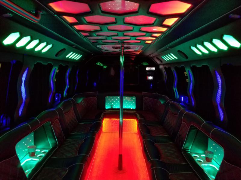 23–25 Pax Volcano Party Bus interior